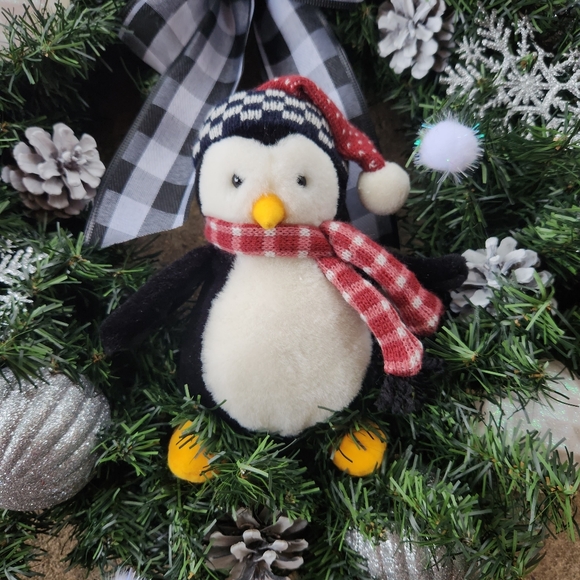 Buffalo Plaid Penguin Christmas Wreath - Picture 2 of 9